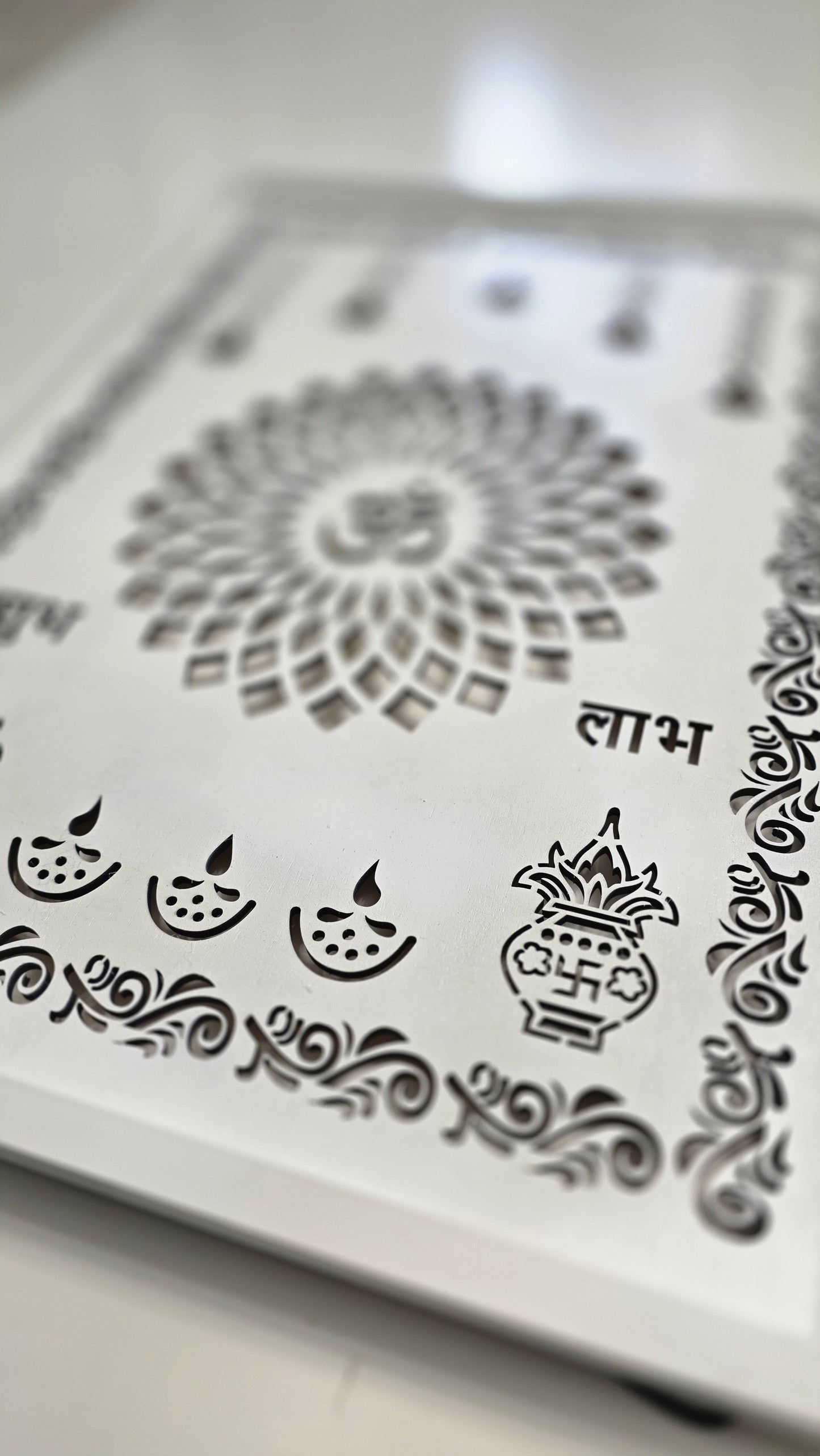 Shubh Laabh Om Mandala Wall Art – Handcrafted Spiritual Wooden Panel