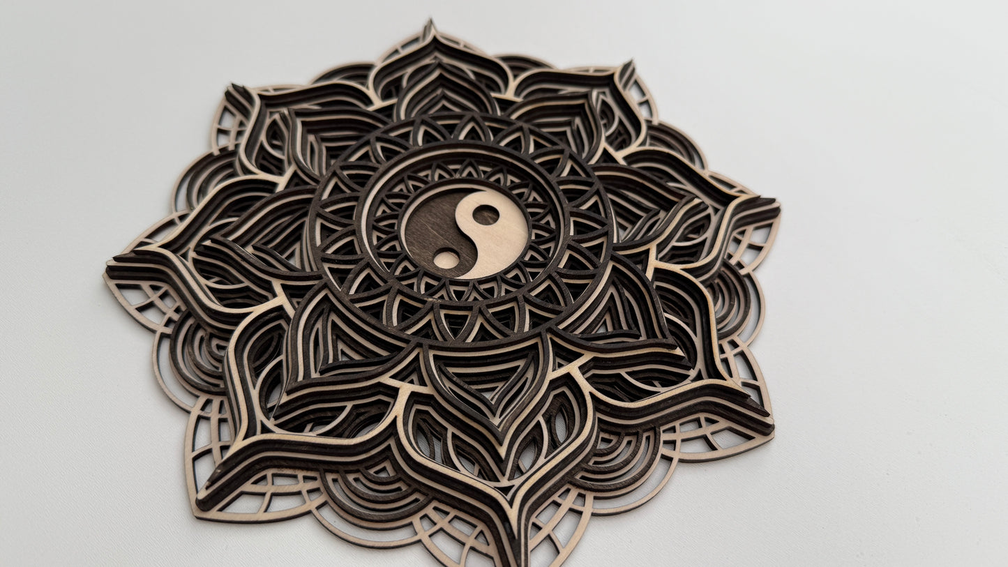 Layered Wooden Yin-Yang Mandala – Symbol of Balance