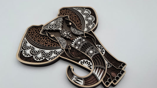 Layered Mandala Elephant – Natural Wood Finish