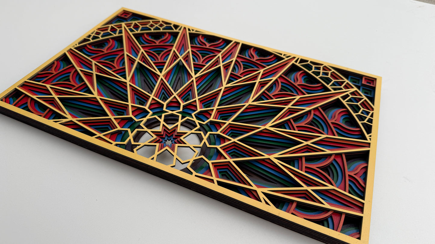 Handcrafted Wooden Geometric Art – Sunrise Pattern