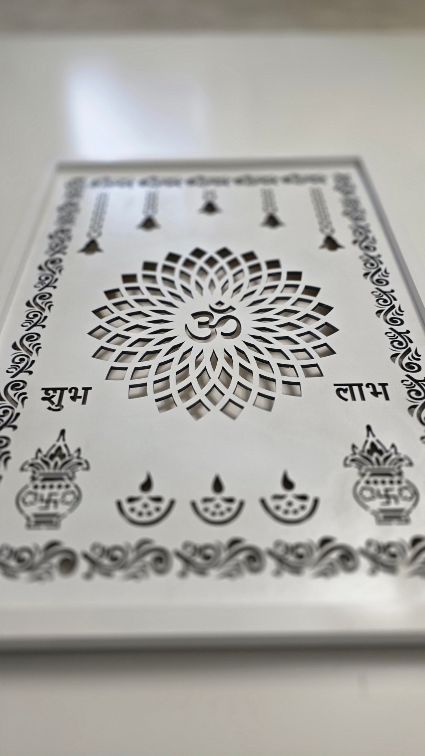 Shubh Laabh Om Mandala Wall Art – Handcrafted Spiritual Wooden Panel