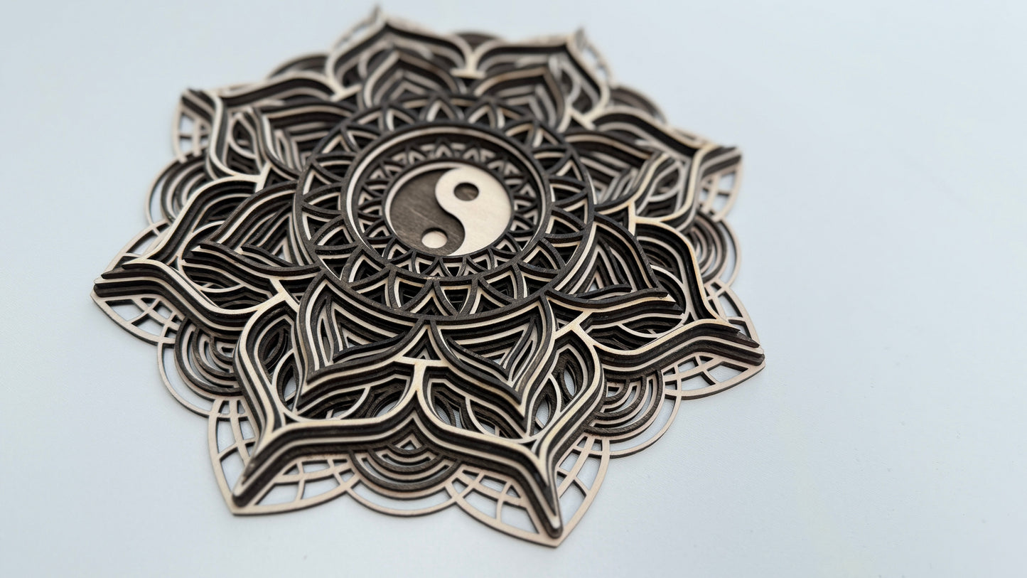 Layered Wooden Yin-Yang Mandala – Symbol of Balance