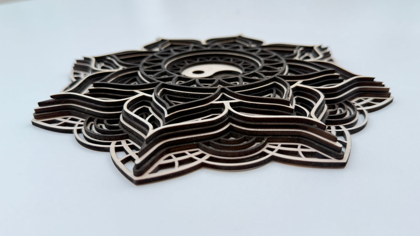 Layered Wooden Yin-Yang Mandala – Symbol of Balance