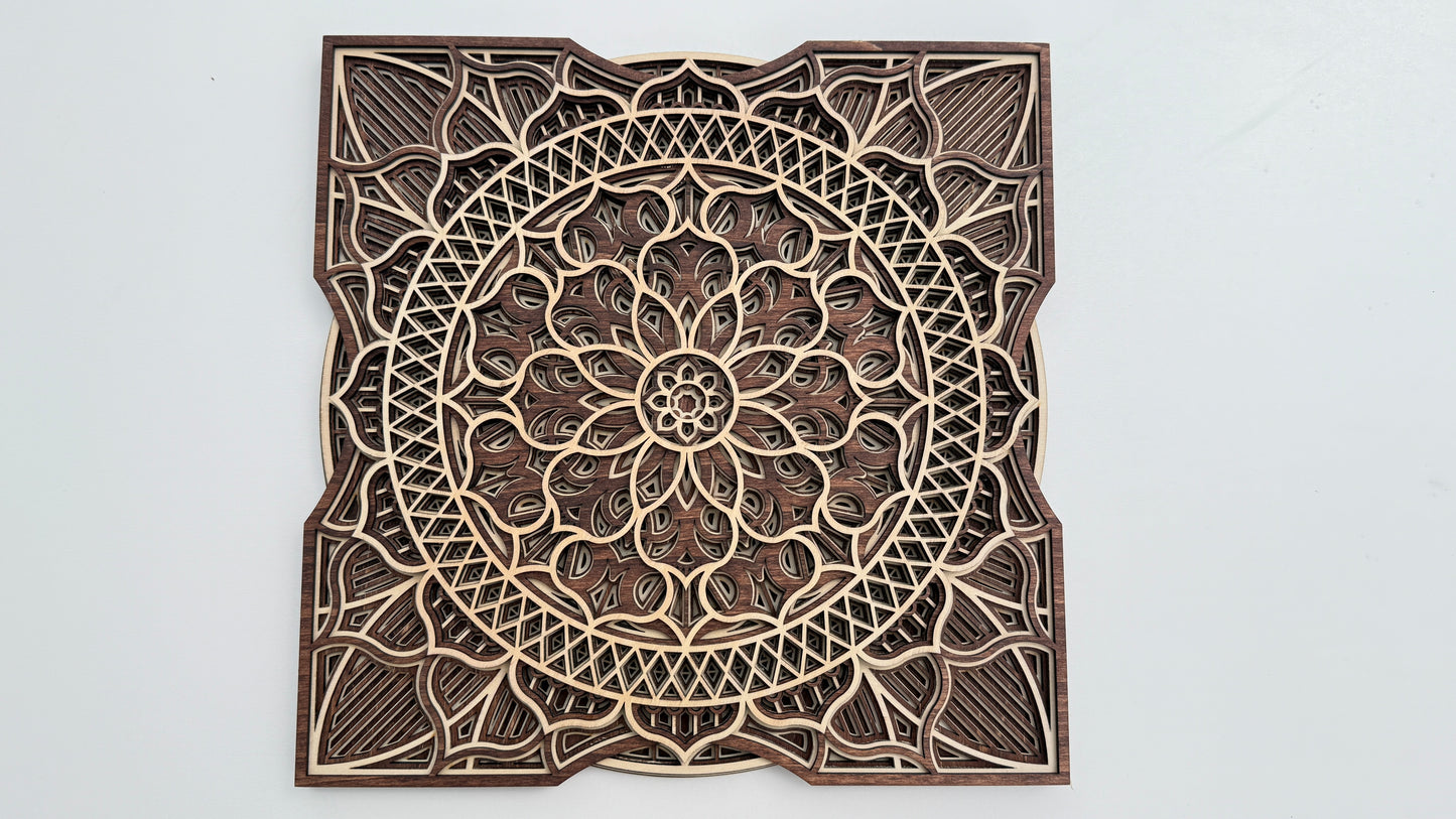 Layered Wooden Mandala – Geometric Floral Pattern