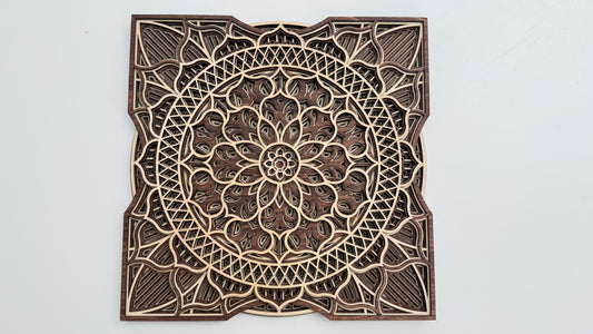Layered Wooden Mandala – Geometric Floral Pattern
