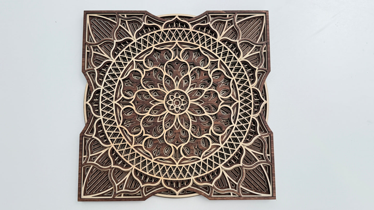 Layered Wooden Mandala – Geometric Floral Pattern