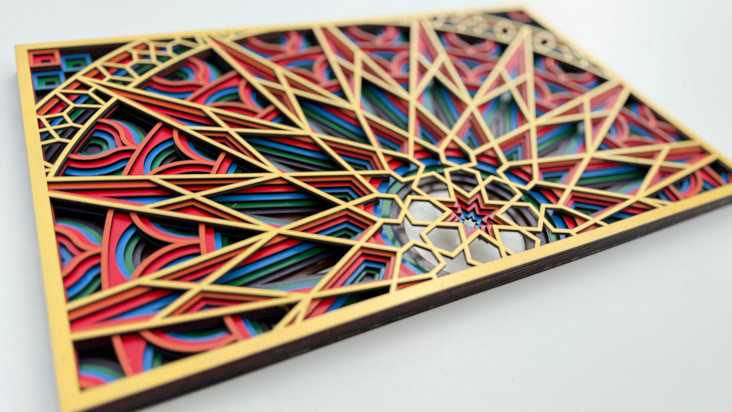 Handcrafted Wooden Geometric Art – Sunrise Pattern