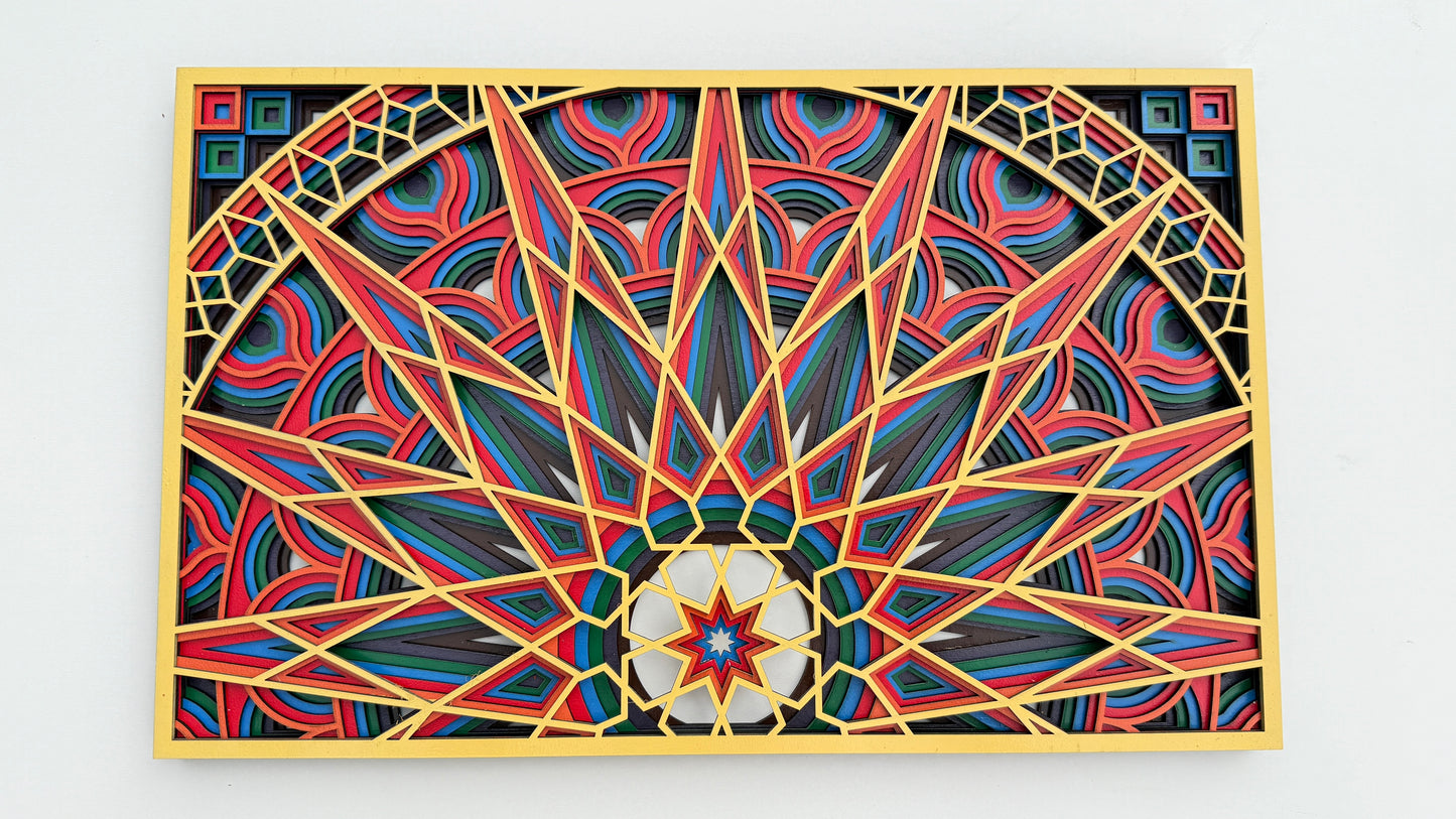 Handcrafted Wooden Geometric Art – Sunrise Pattern