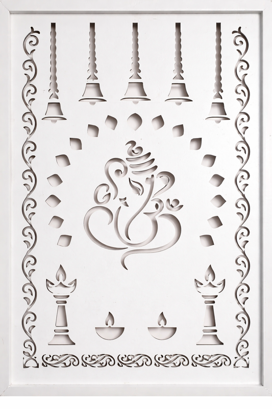 Divine Glow Ganesha Wall Art – Illuminated Spiritual Wooden Panel