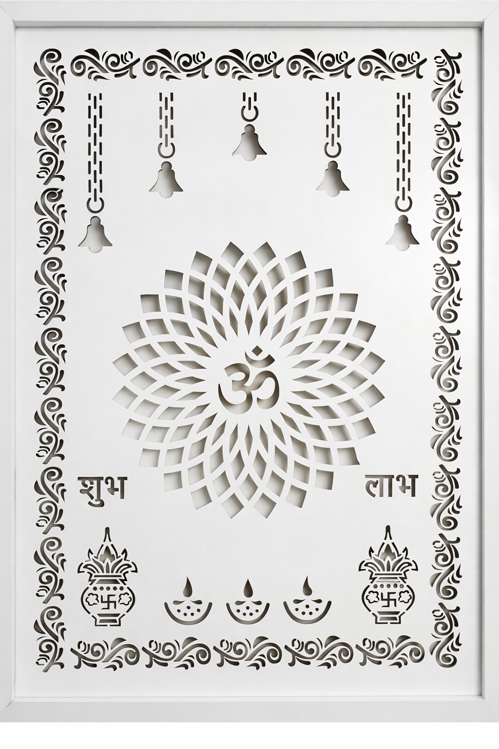 Shubh Laabh Om Mandala Wall Art – Handcrafted Spiritual Wooden Panel