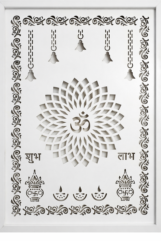 Shubh Laabh Om Mandala Wall Art – Handcrafted Spiritual Wooden Panel